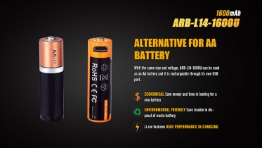 Dobíjecí USB AA baterie Fenix ARB-L14-1600U