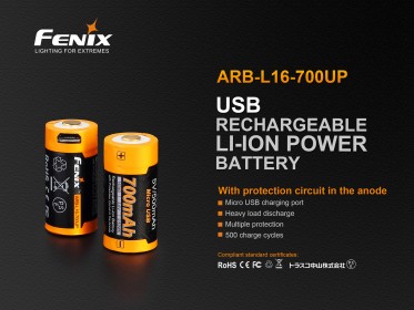 Dobíjecí USB baterie Fenix RCR123A / 16340 High Current (Li-ion)
