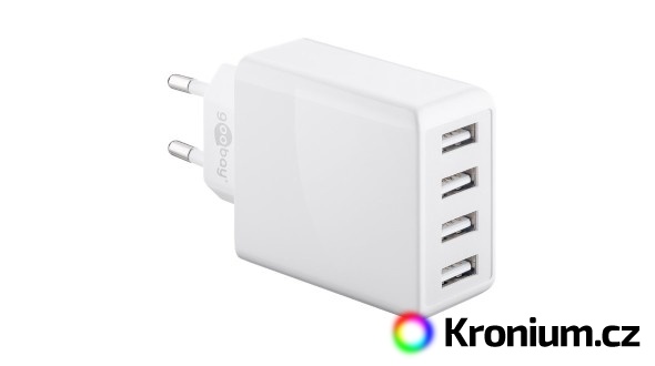 Čtyřkanálový síťový USB adaptér (celkem 6000 mA, 30W) - bílý