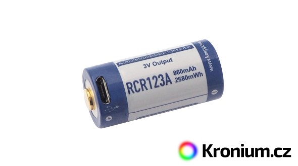 USB akumulátor Keeppower RCR123A 3V 860 mAh (Li-Ion)
