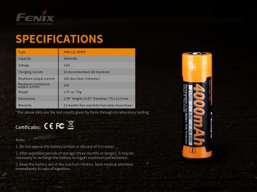 Vysokoproudová baterie Fenix 21700 4000 mAh (Li-Ion)