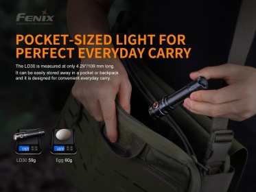LED svítilna Fenix LD30 + USB aku 3400 mAh