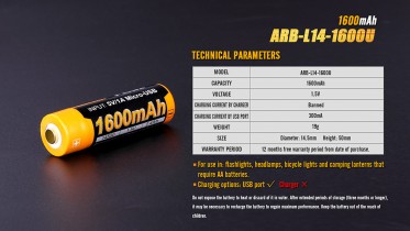 Dobíjecí USB AA baterie Fenix ARB-L14-1600U