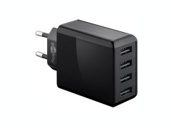 Čtyřkanálový síťový USB adaptér (celkem 6000 mA, 30W) - černý